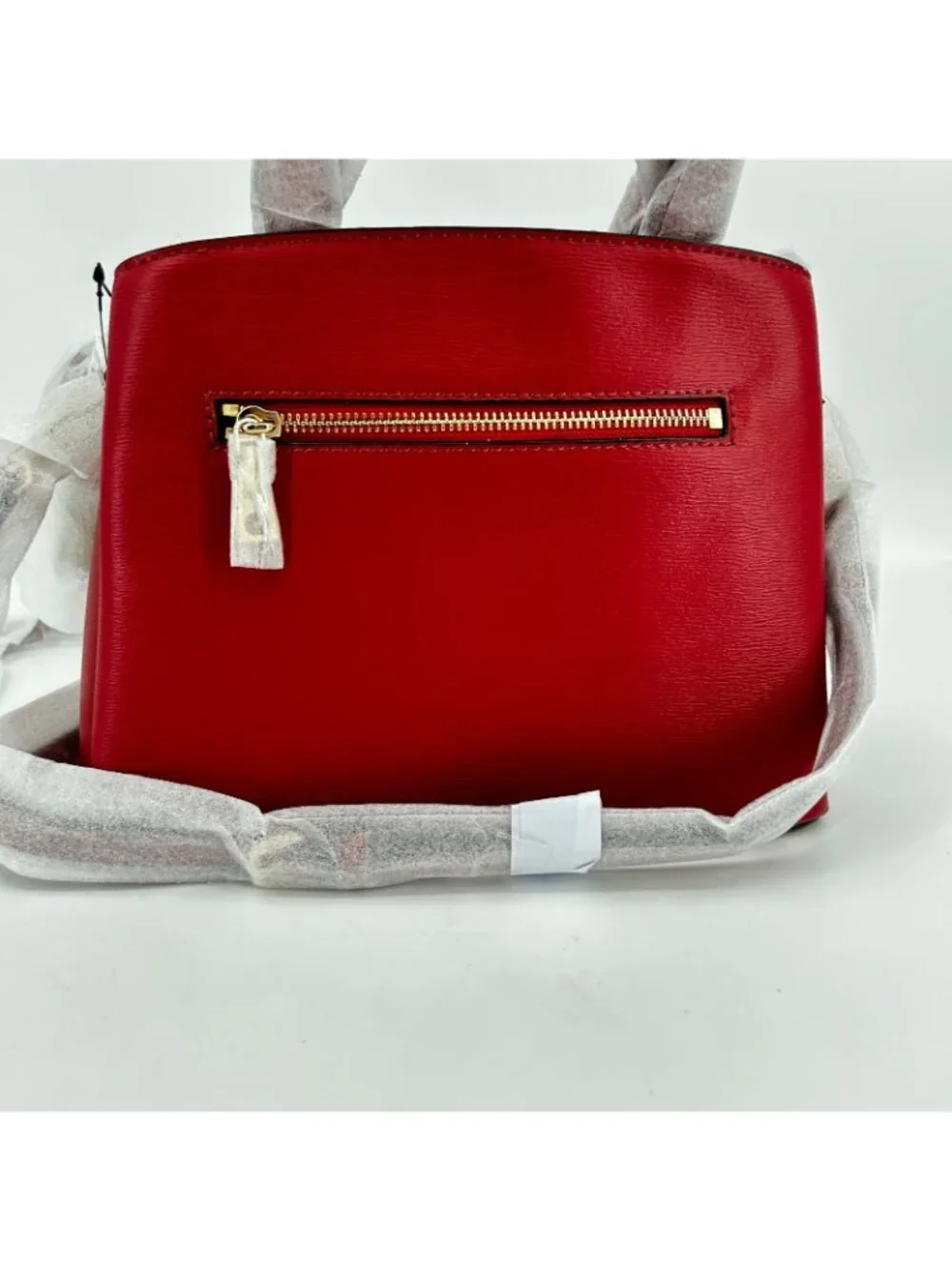DKNY Paige Satchel Red Leather Zip Double Handle Gold Hardware Lined Structured